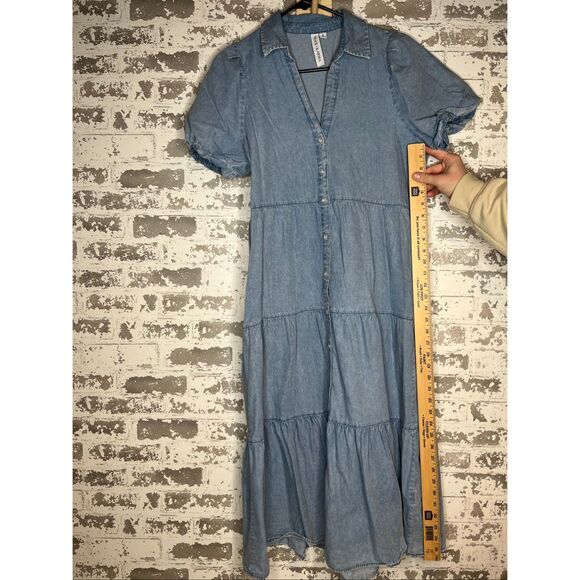 Grace + Karma | women denim button down dress puff sleeves - Picture 10 of 11